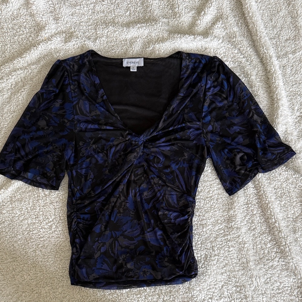 Evereve Black and Blue Floral Blouse